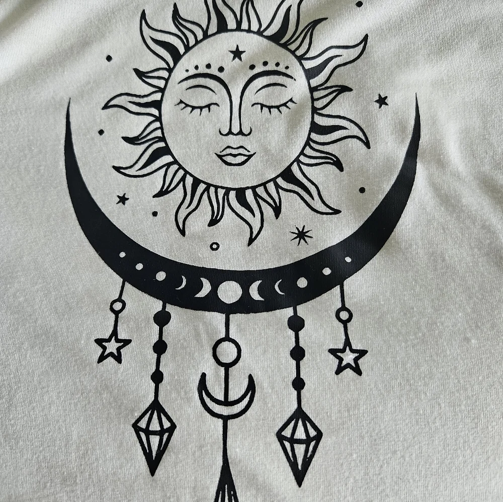 White Graphic Tee with Sun and Moon Design - Picture 4 of 6